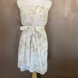 Express Beige Floral Strapless Dress